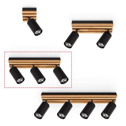 Brilagi - Candeeiro de focos SELE WOOD ACOUSTIC 3xGU10/30W/230V preto/madeira
