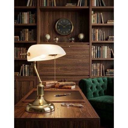 BRILAGI - Candeeiro de mesa BANK OFFICE 1xE27/60W/230V dourado/branco