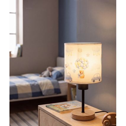 Brilagi - Candeeiro de mesa infantil BOBO WOOD 1xE27/25W/230V carvalho/preto/branco/azul/ursinhos