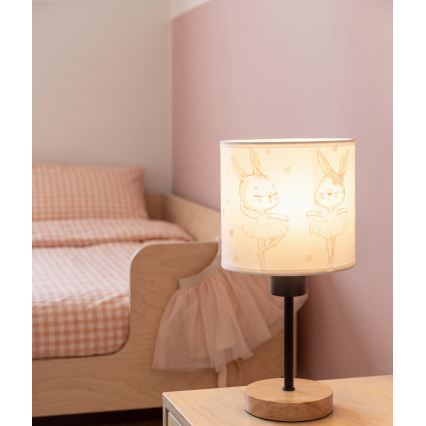 Brilagi - Candeeiro de mesa infantil BOBO WOOD 1xE27/25W/230V carvalho/preto/branco/coelhinhos