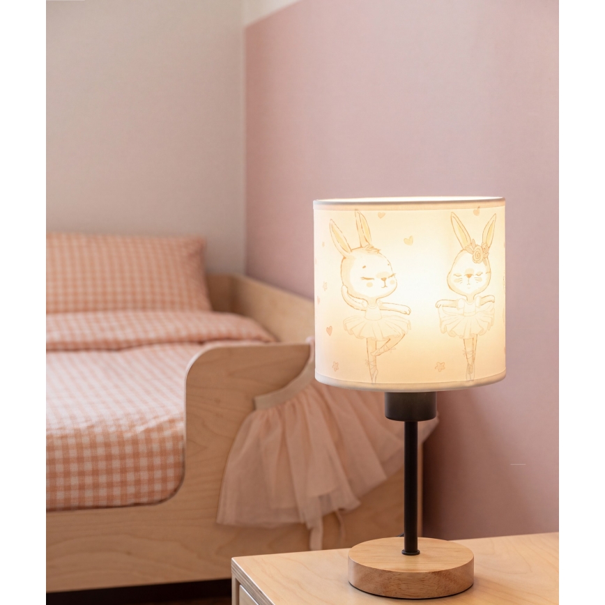 Brilagi - Candeeiro de mesa infantil BOBO WOOD 1xE27/25W/230V carvalho/preto/branco/coelhinhos