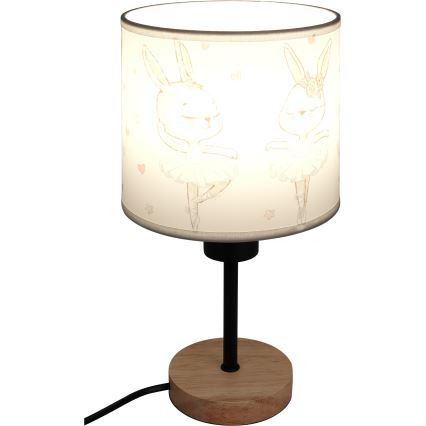 Brilagi - Candeeiro de mesa infantil BOBO WOOD 1xE27/25W/230V carvalho/preto/branco/coelhinhos