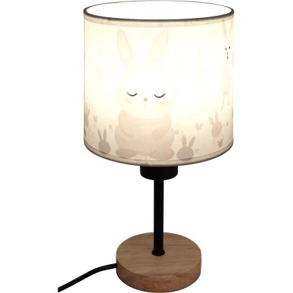 Brilagi - Candeeiro de mesa infantil BOBO WOOD 1xE27/25W/230V carvalho/preto/branco/coelhinhos