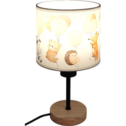 Brilagi - Candeeiro de mesa infantil BOBO WOOD 1xE27/25W/230V carvalho/preto/branco/estampa de animais