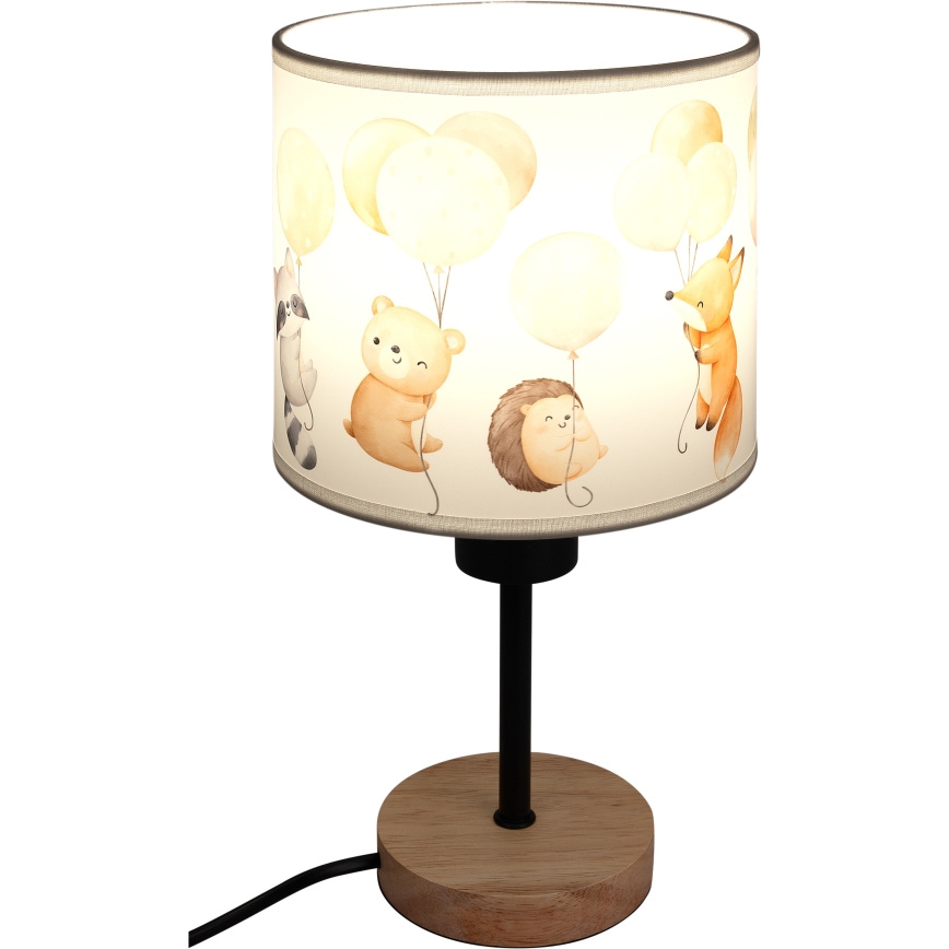 Brilagi - Candeeiro de mesa infantil BOBO WOOD 1xE27/25W/230V carvalho/preto/branco/estampa de animais