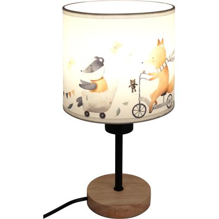 Brilagi - Candeeiro de mesa infantil BOBO WOOD 1xE27/25W/230V carvalho/preto/branco/animais