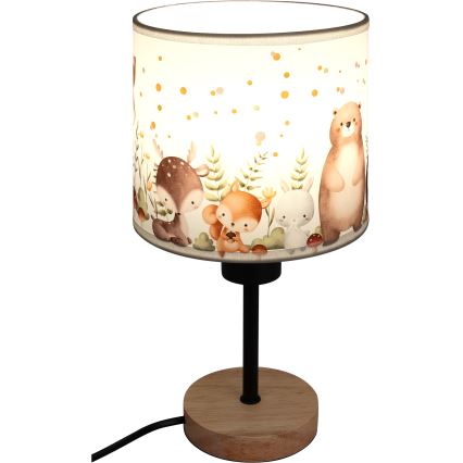 Brilagi - Candeeiro de mesa infantil BOBO WOOD 1xE27/25W/230V carvalho/preto/branco/motivos de animais