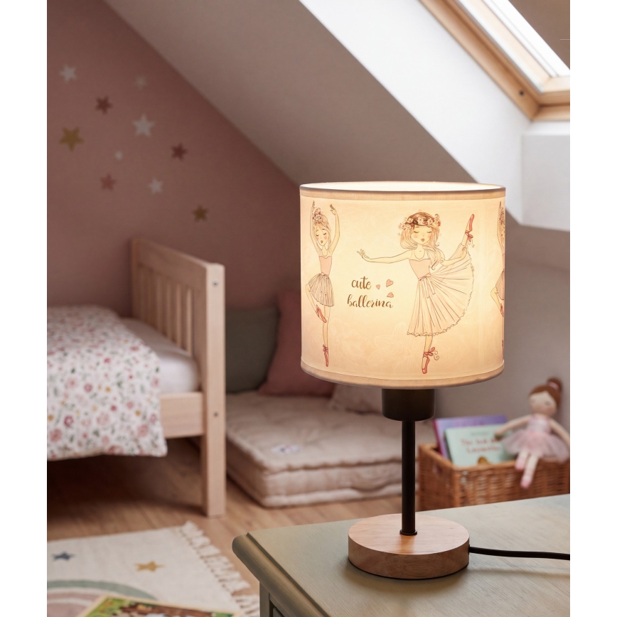 Brilagi - Candeeiro de mesa infantil BOBO WOOD 1xE27/25W/230V carvalho/preto/branco/rosa/sapatilhas de balé
