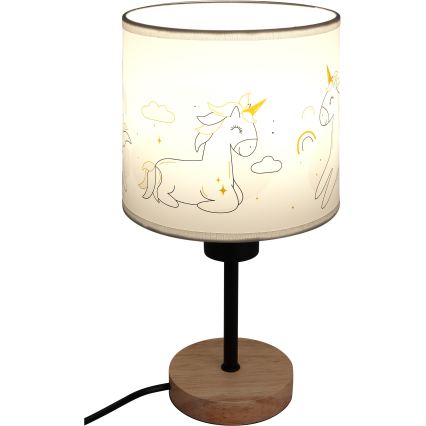 Brilagi - Candeeiro de mesa infantil BOBO WOOD 1xE27/25W/230V carvalho/preto/branco/unicórnios
