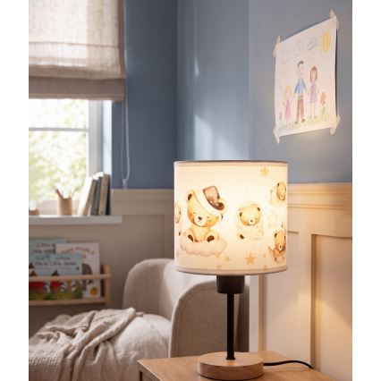 Brilagi - Candeeiro de mesa infantil BOBO WOOD 1xE27/25W/230V carvalho/preto/branco/ursinhos