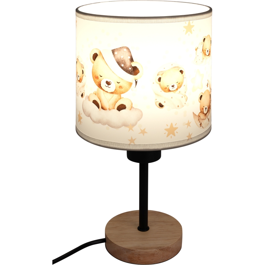 Brilagi - Candeeiro de mesa infantil BOBO WOOD 1xE27/25W/230V carvalho/preto/branco/ursinhos