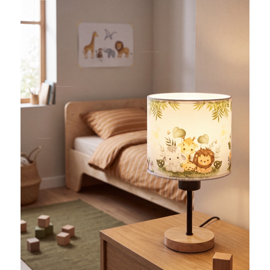 Brilagi - Candeeiro de mesa infantil BOBO WOOD 1xE27/25W/230V carvalho/preto/branco/verde/selva
