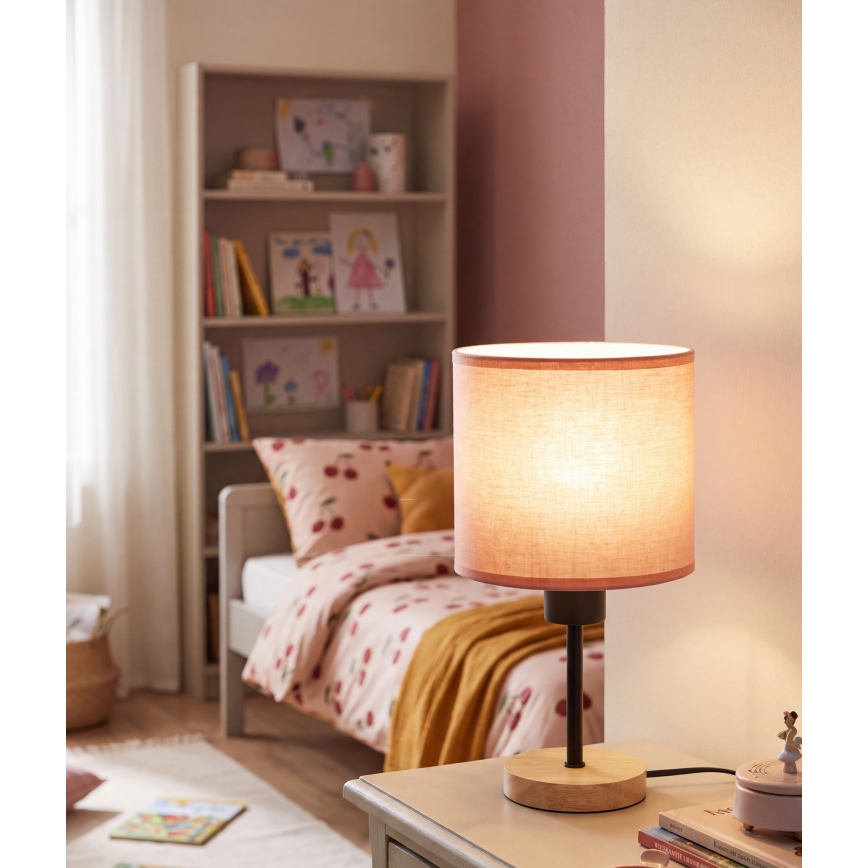 Brilagi - Candeeiro de mesa infantil BOBO WOOD 1xE27/25W/230V carvalho/preto/rosa