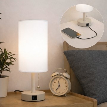 Brilagi - Candeeiro de mesa com porta USB TABLON 1xE27/25W/230V bege/branco