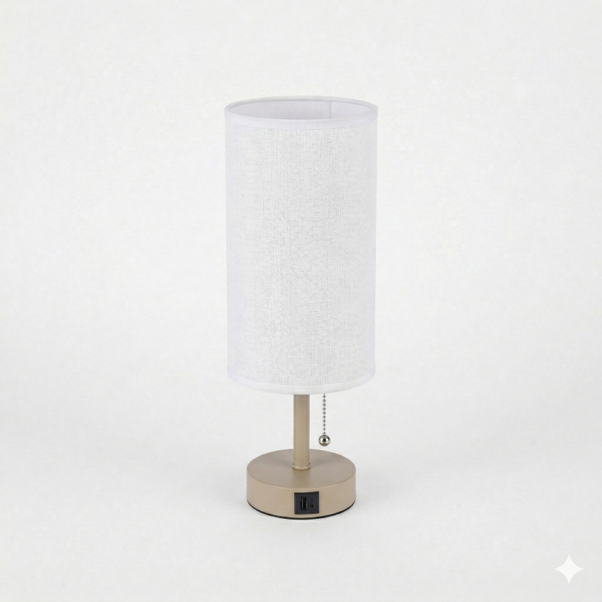 Brilagi - Candeeiro de mesa com porta USB TABLON 1xE27/25W/230V bege/branco