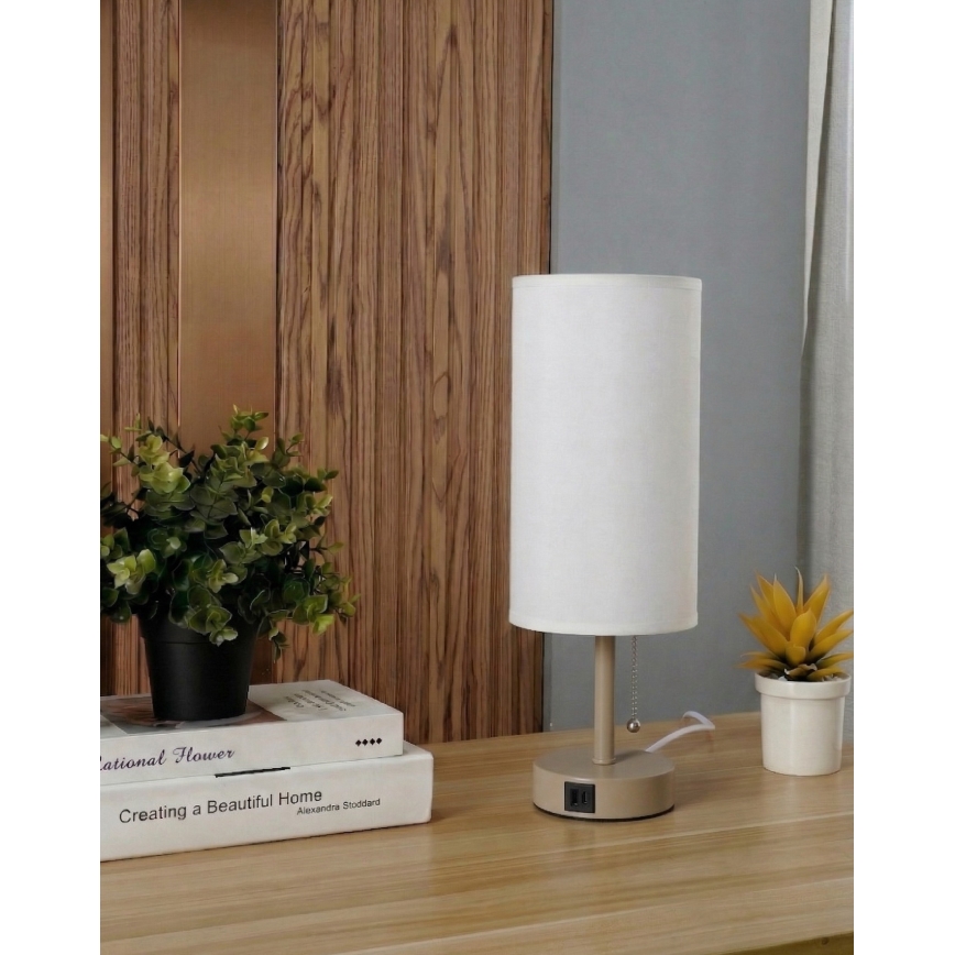 Brilagi - Candeeiro de mesa com porta USB TABLON 1xE27/25W/230V bege/branco