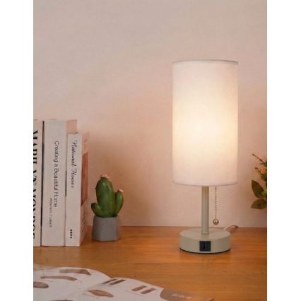 Brilagi - Candeeiro de mesa com porta USB TABLON 1xE27/25W/230V bege/branco