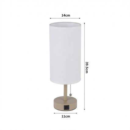 Brilagi - Candeeiro de mesa com porta USB TABLON 1xE27/25W/230V bege/branco