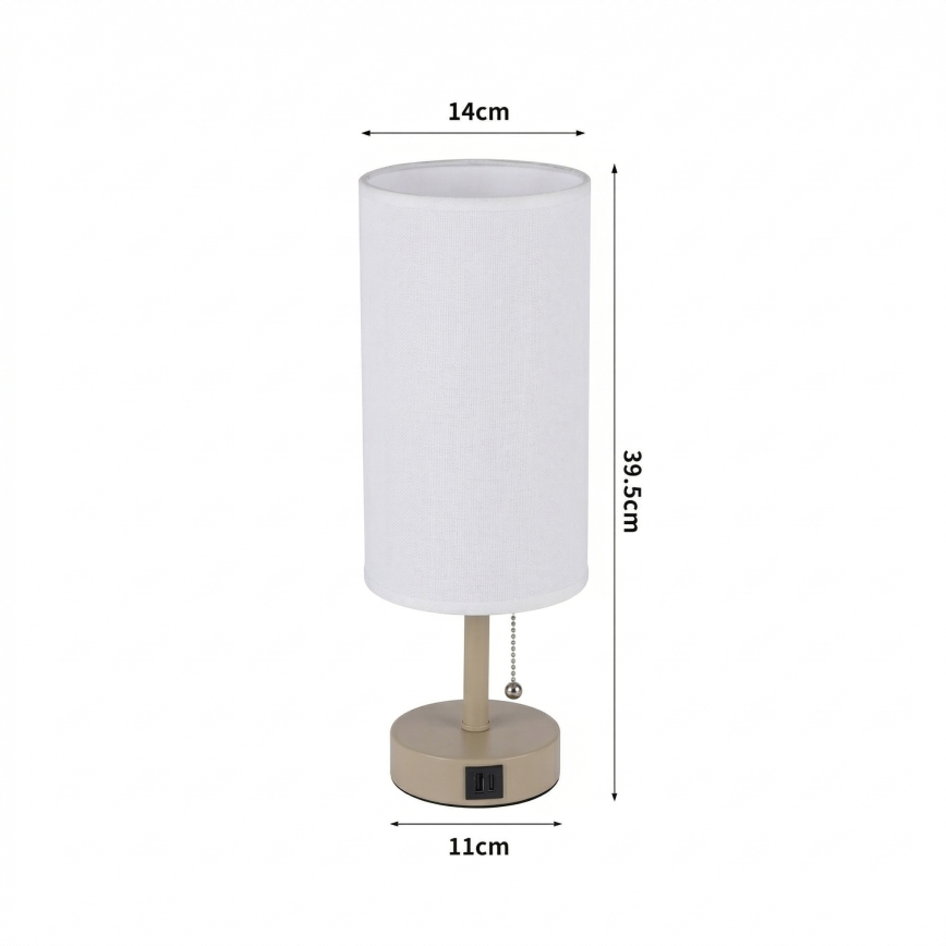 Brilagi - Candeeiro de mesa com porta USB TABLON 1xE27/25W/230V bege/branco