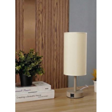 Brilagi - Candeeiro de mesa com porta USB TABLON 1xE27/25W/230V bege/creme