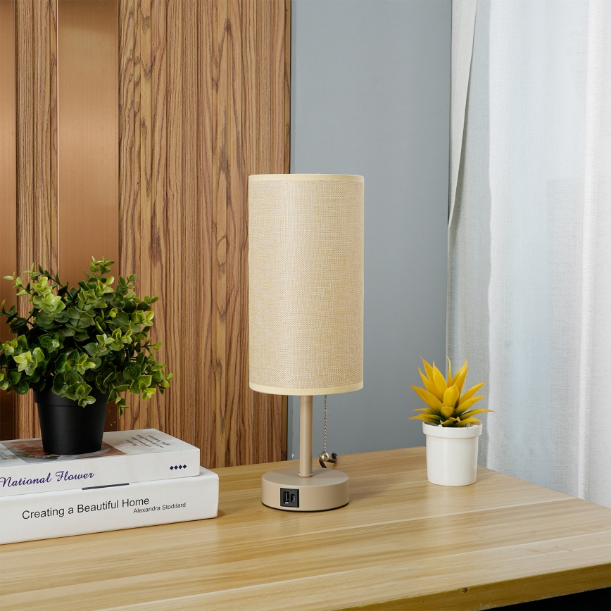 Brilagi - Candeeiro de mesa com porta USB TABLON 1xE27/25W/230V bege
