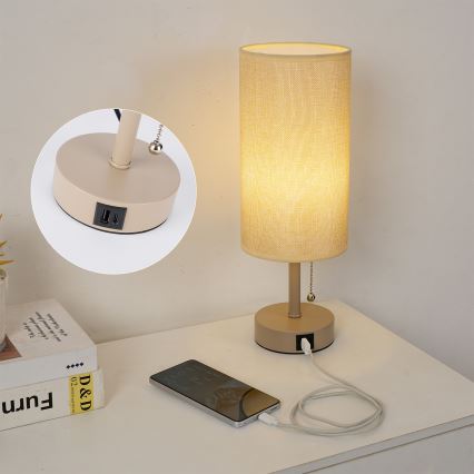Brilagi - Candeeiro de mesa com porta USB TABLON 1xE27/25W/230V bege