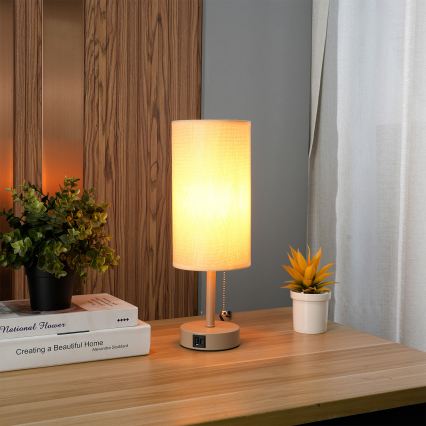 Brilagi - Candeeiro de mesa com porta USB TABLON 1xE27/25W/230V bege