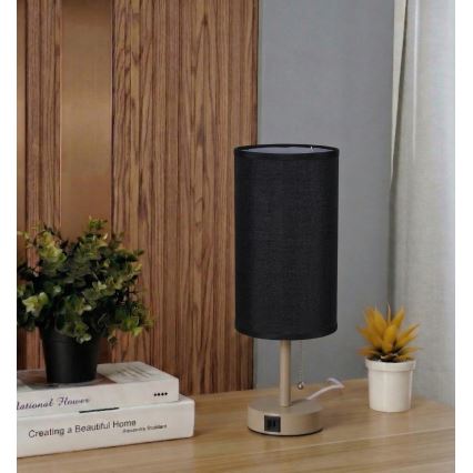 Brilagi - Candeeiro de mesa com porta USB TABLON 1xE27/25W/230V bege/preto