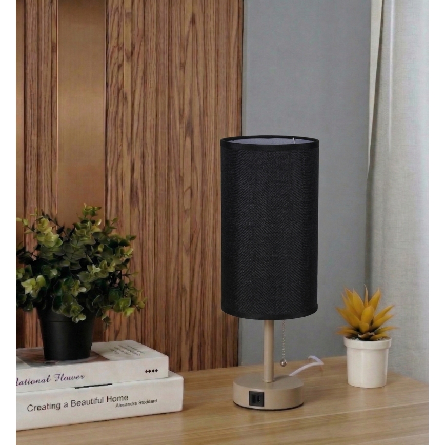 Brilagi - Candeeiro de mesa com porta USB TABLON 1xE27/25W/230V bege/preto