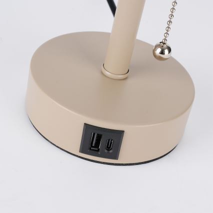 Brilagi - Candeeiro de mesa com porta USB TABLON 1xE27/25W/230V bege/preto