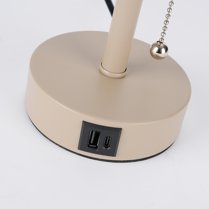 Brilagi - Candeeiro de mesa com porta USB TABLON 1xE27/25W/230V bege/preto