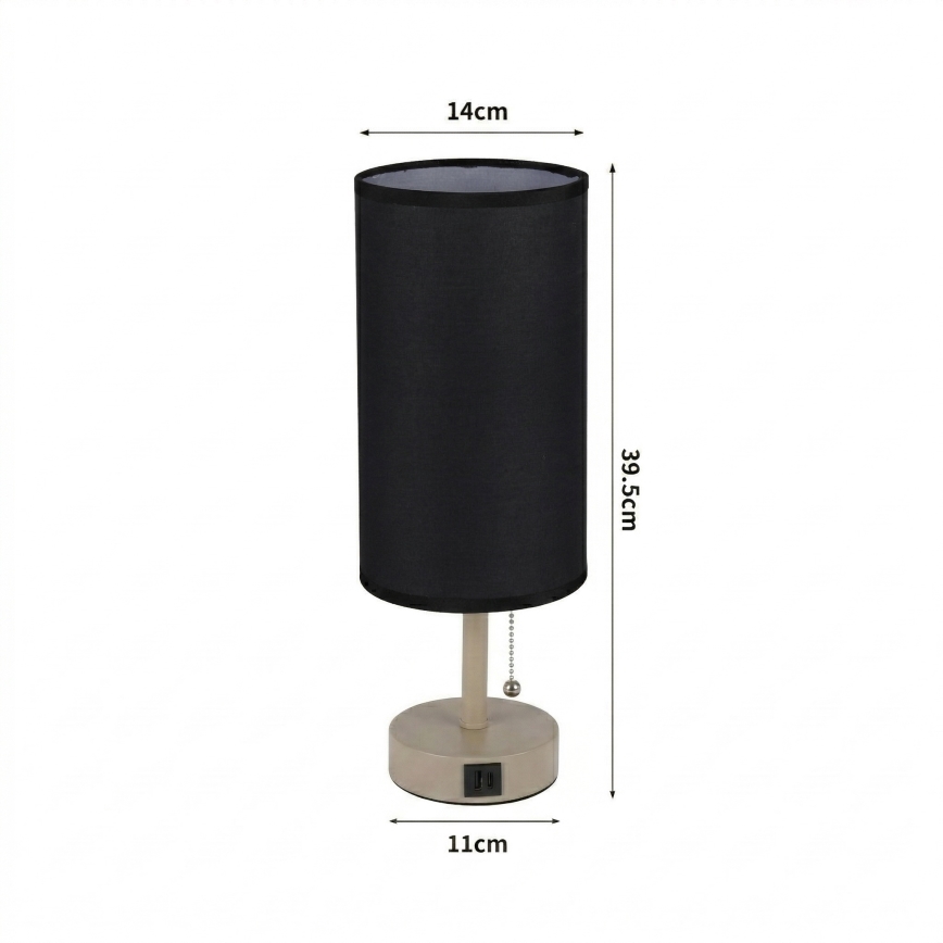 Brilagi - Candeeiro de mesa com porta USB TABLON 1xE27/25W/230V bege/preto