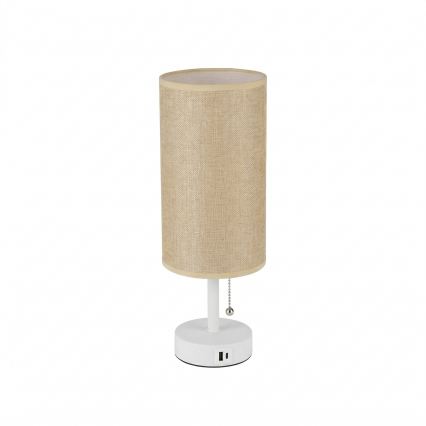 Brilagi - Candeeiro de mesa com porta USB TABLON 1xE27/25W/230V branco/bege