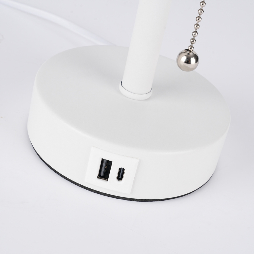 Brilagi - Candeeiro de mesa com porta USB TABLON 1xE27/25W/230V branco/bege