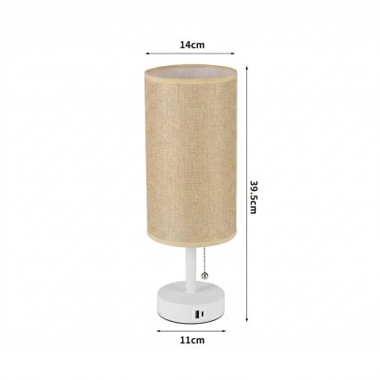 Brilagi - Candeeiro de mesa com porta USB TABLON 1xE27/25W/230V branco/bege
