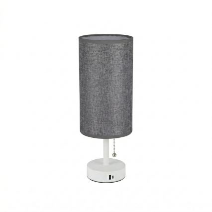 Brilagi - Candeeiro de mesa com porta USB TABLON 1xE27/25W/230V branco/cinza