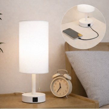 Brilagi - Candeeiro de mesa com porta USB TABLON 1xE27/25W/230V branco