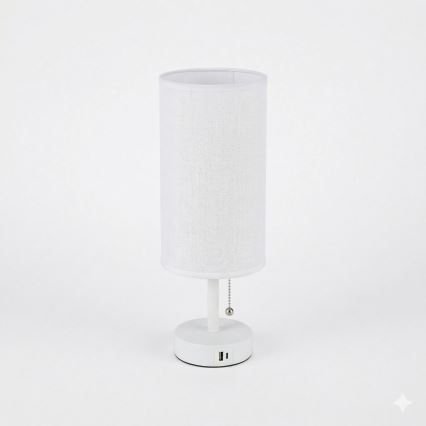 Brilagi - Candeeiro de mesa com porta USB TABLON 1xE27/25W/230V branco