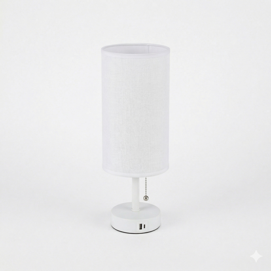 Brilagi - Candeeiro de mesa com porta USB TABLON 1xE27/25W/230V branco