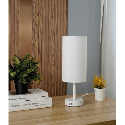 Brilagi - Candeeiro de mesa com porta USB TABLON 1xE27/25W/230V branco
