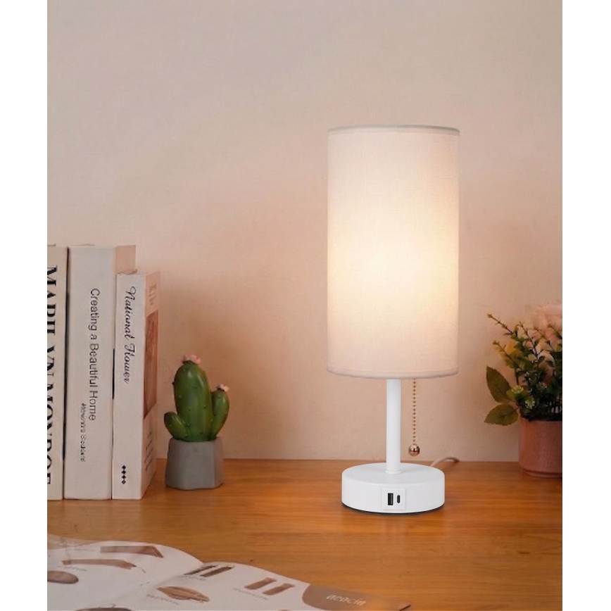 Brilagi - Candeeiro de mesa com porta USB TABLON 1xE27/25W/230V branco