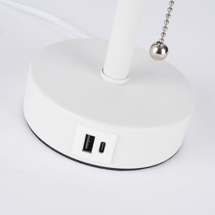 Brilagi - Candeeiro de mesa com porta USB TABLON 1xE27/25W/230V branco