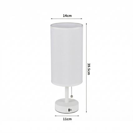 Brilagi - Candeeiro de mesa com porta USB TABLON 1xE27/25W/230V branco