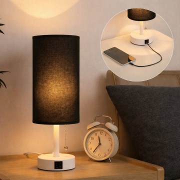 Brilagi - Candeeiro de mesa com porta USB TABLON 1xE27/25W/230V branco/preto