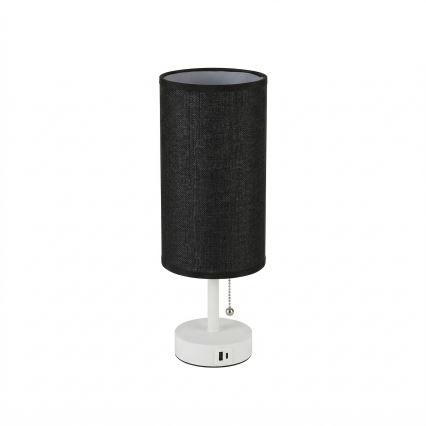 Brilagi - Candeeiro de mesa com porta USB TABLON 1xE27/25W/230V branco/preto
