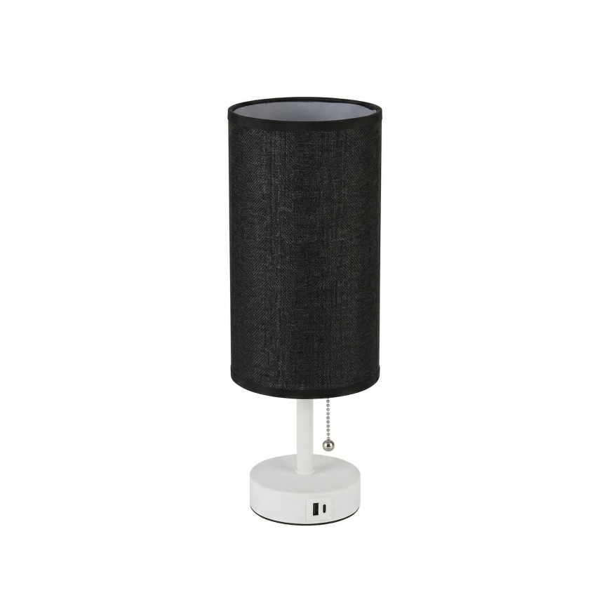Brilagi - Candeeiro de mesa com porta USB TABLON 1xE27/25W/230V branco/preto