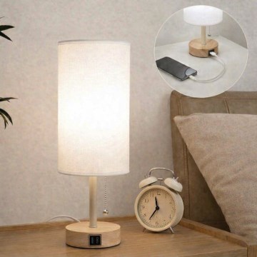 Brilagi - Candeeiro de mesa com porta USB TABLON 1xE27/25W/230V carvalho/bege/branco