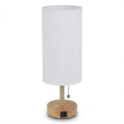 Brilagi - Candeeiro de mesa com porta USB TABLON 1xE27/25W/230V carvalho/bege/branco