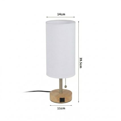 Brilagi - Candeeiro de mesa com porta USB TABLON 1xE27/25W/230V carvalho/bege/branco