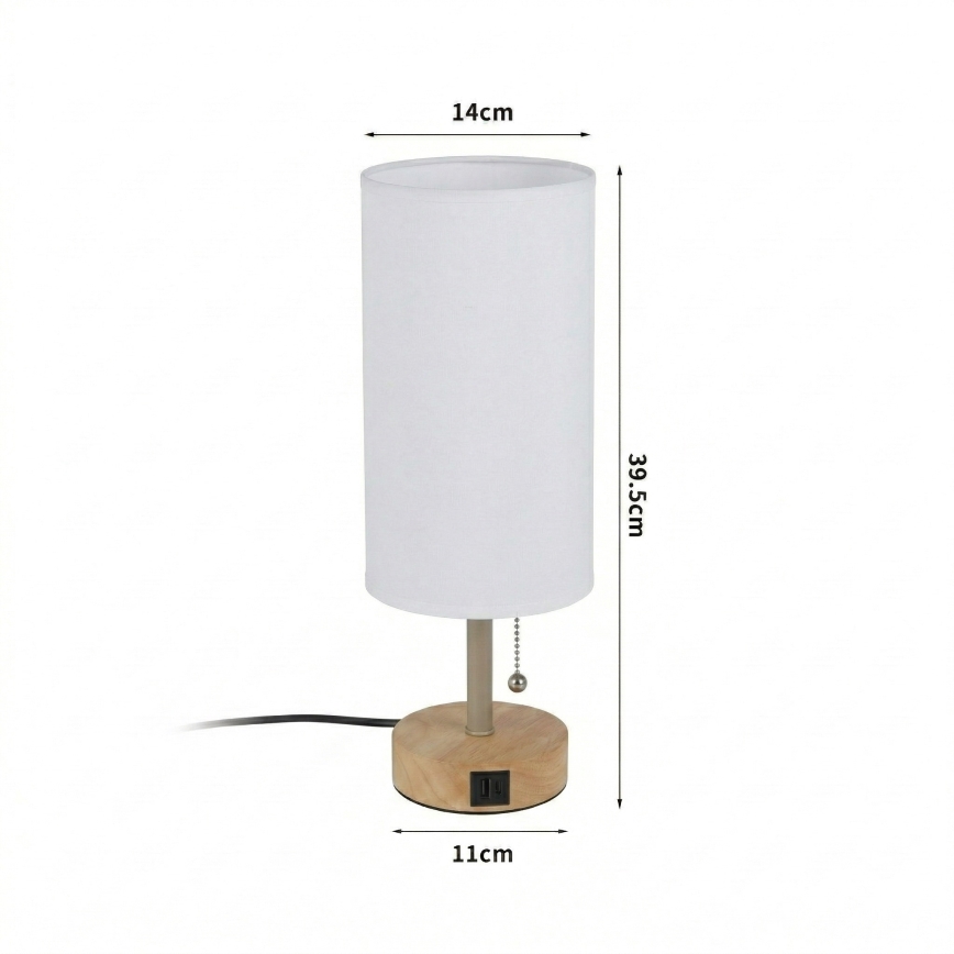 Brilagi - Candeeiro de mesa com porta USB TABLON 1xE27/25W/230V carvalho/bege/branco